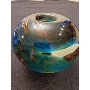 Vintage MDINA Tiger Maltese Globe Inside Out Signed VASE ~1970